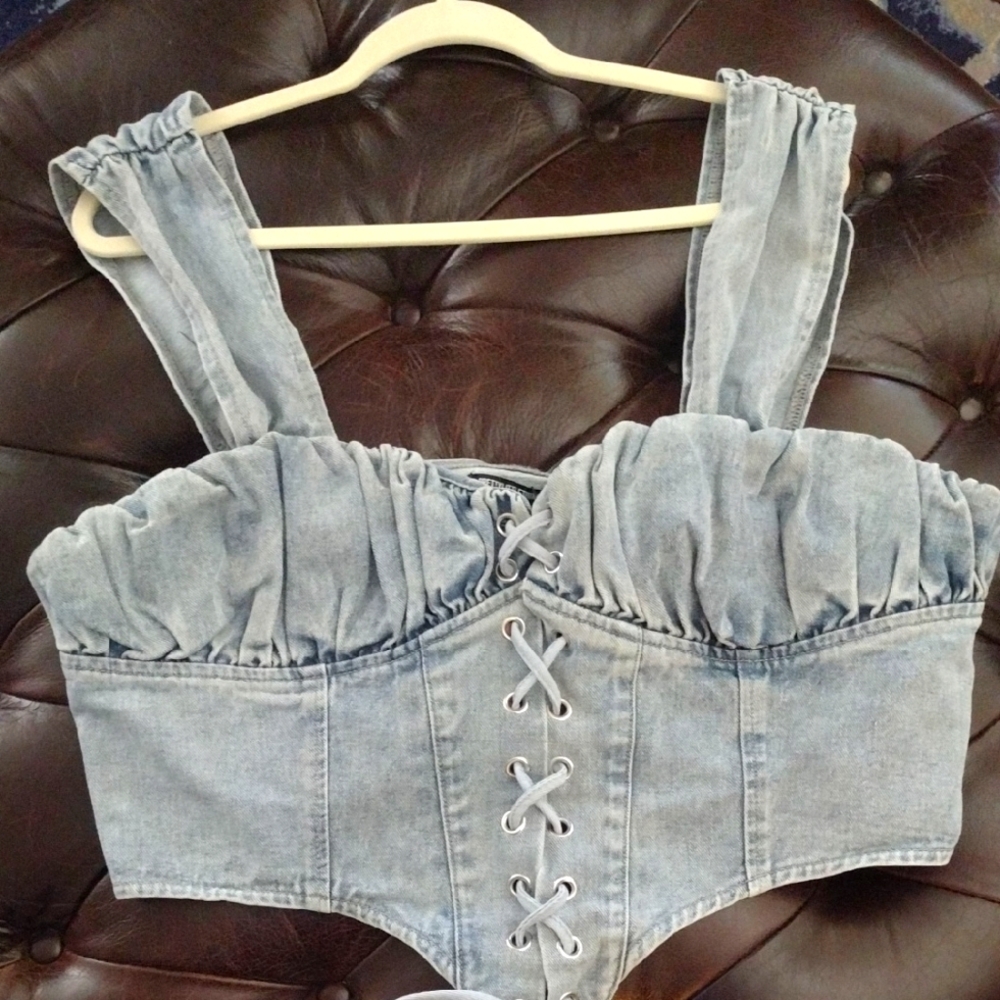 PrettyLittleThing Light Blue Denim Corset NWT